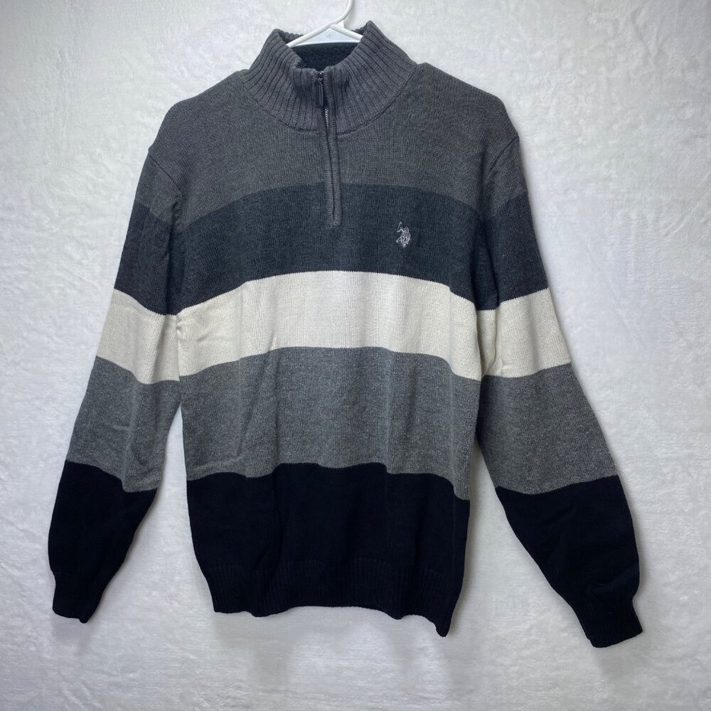U.S. Polo Assn. Mens Striped Pullover Sweater Size M‎ Gray & Black Cotton Blend